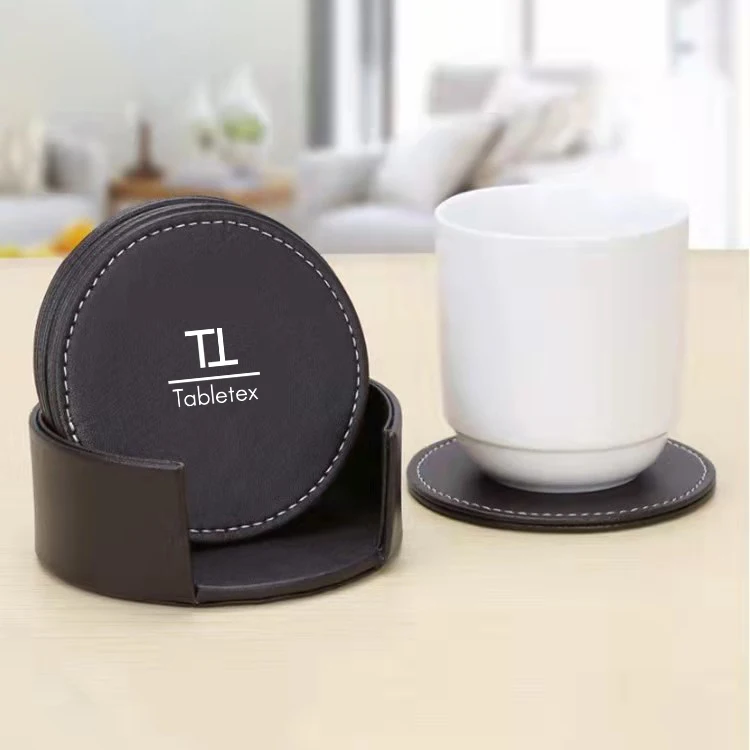 

2022 Wholesale Promotion PU Leather Coaster Set Leather Cup Mat For Tea Coffee Drink Coaster, Customized color
