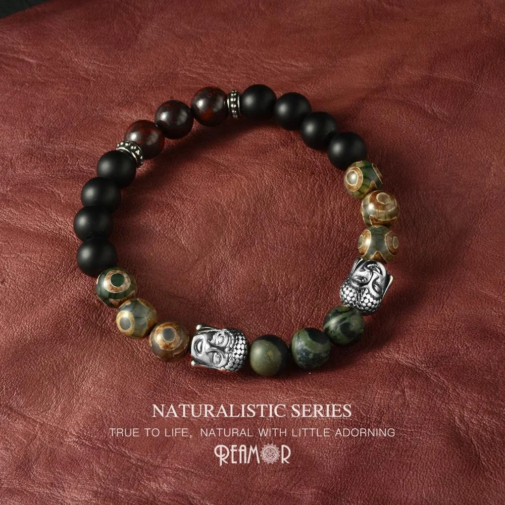 

REAMOR New Arrival Naturalistic Series Buddha Elastic Bracelet Religious Buddhist Natural Stone Beaded Bracelet for Men