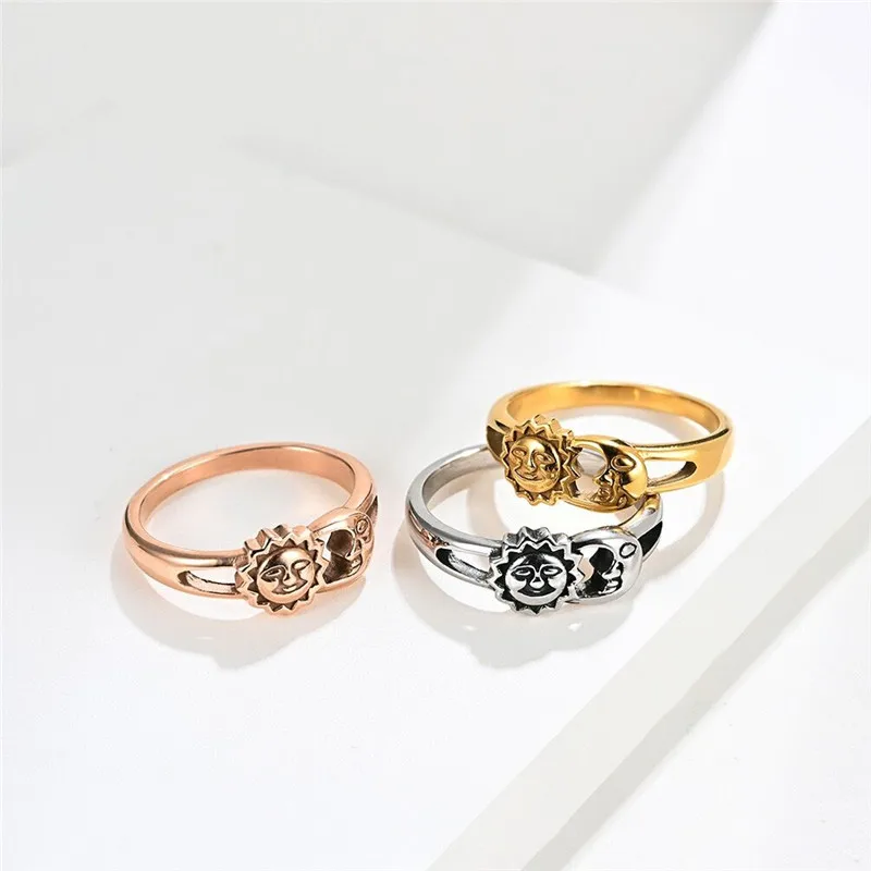 

Fashion Qings Stainless Steel Jewelry Rings Custom Happy Sunflower Shaped Smile Ring for Women Men