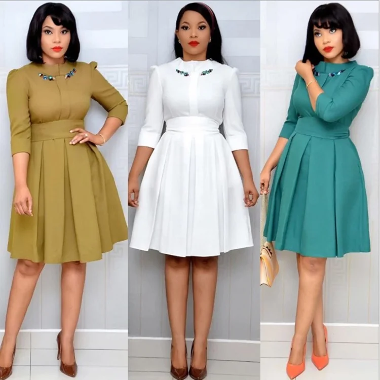 

Dropshipping M 2XL Africa Clothes Plus Size Elegant Turkey Ladies Offical Dresses