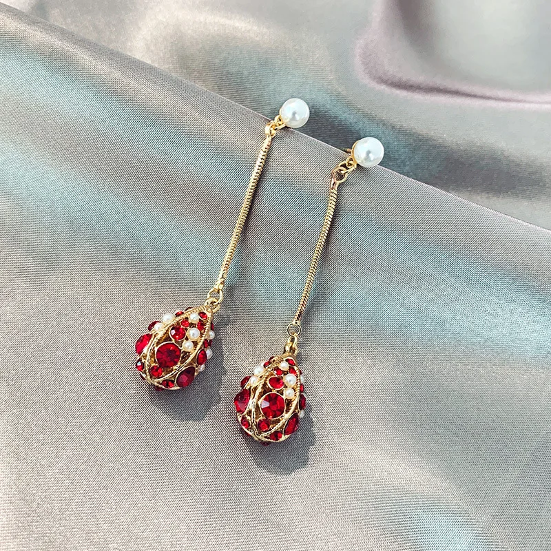 

long drop shape pearl dangle women earring