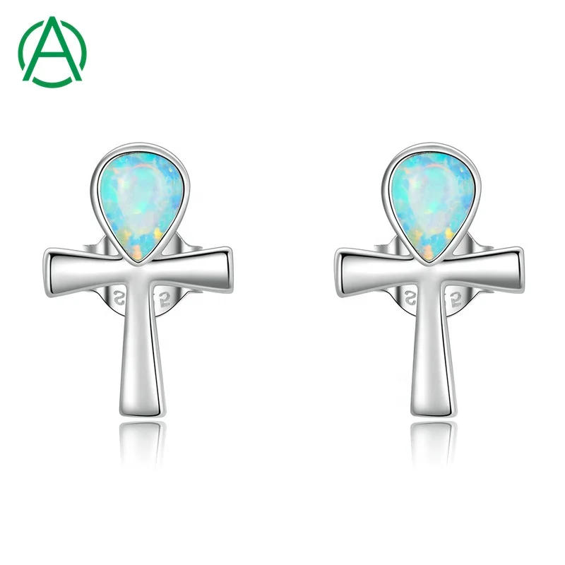 

Arthurgem Hot Sale Vintage Tear Drop Cross Opal Earrings Opal Stud Earrings Platinum Plated 925 Sterling Silver CLASSIC 20 Pairs