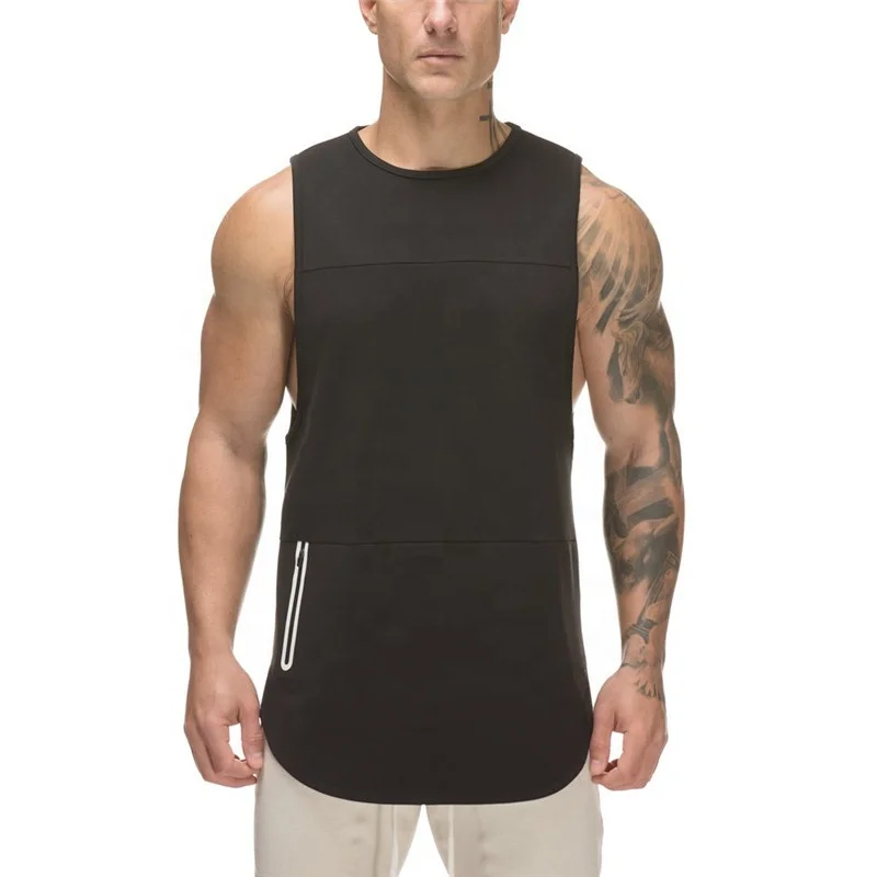 

2021 lastest design front big pocket men gym clothes workout tops black & white tank top men fitness