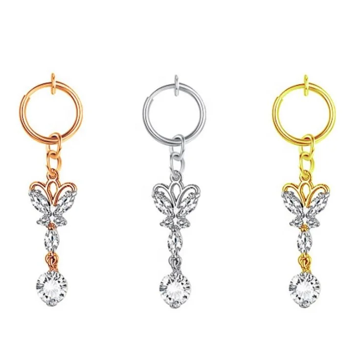 

Butterfly dangle 316L surgical steel faux Belly Rings belly button ring navel Body Non Piercing Jewelry