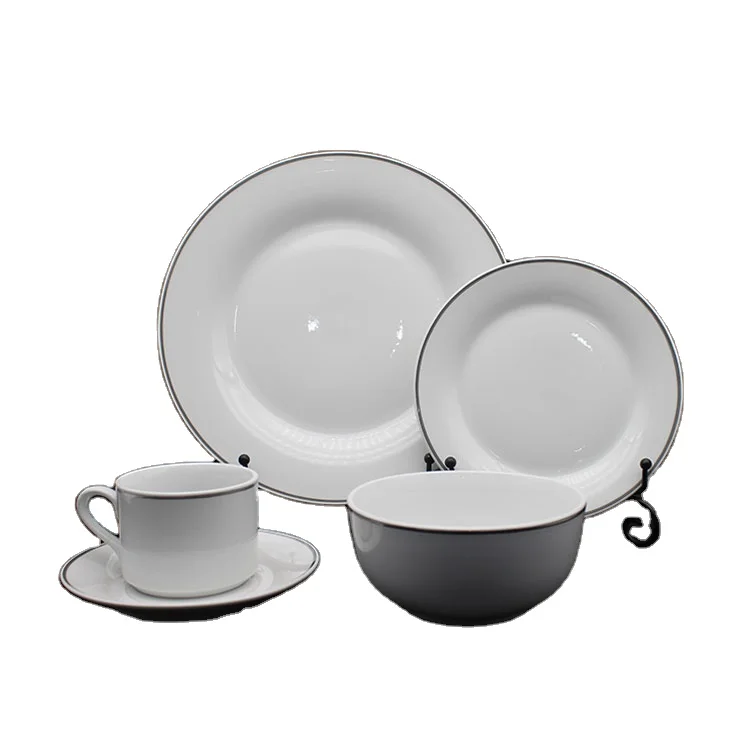 

20PCS Ceramic Dinnerware Set With Color Line Cheap Bulk Customized Porcelain Dinnerware Sets, White color