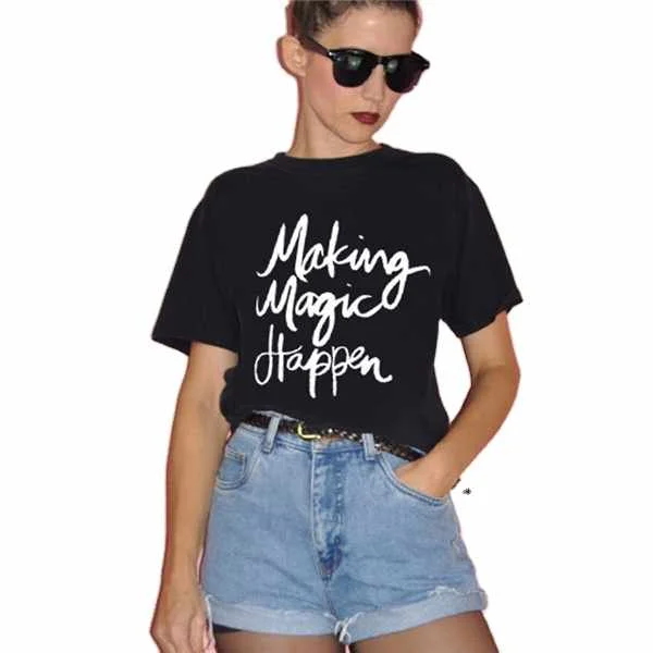 

making magic happen English print simple summer short sleeve T-shirt women European and American loose round neck