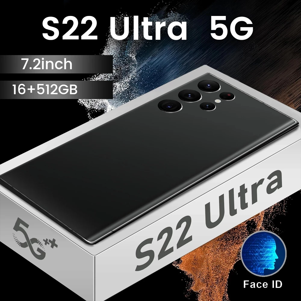 

Global Version S22 Ultra Full Screen Mobile Phone Android12 Smartphone 5G 7.2 Inch Dual Card HD 10 Core 16GB 512GB 4G Cellphone, White,black