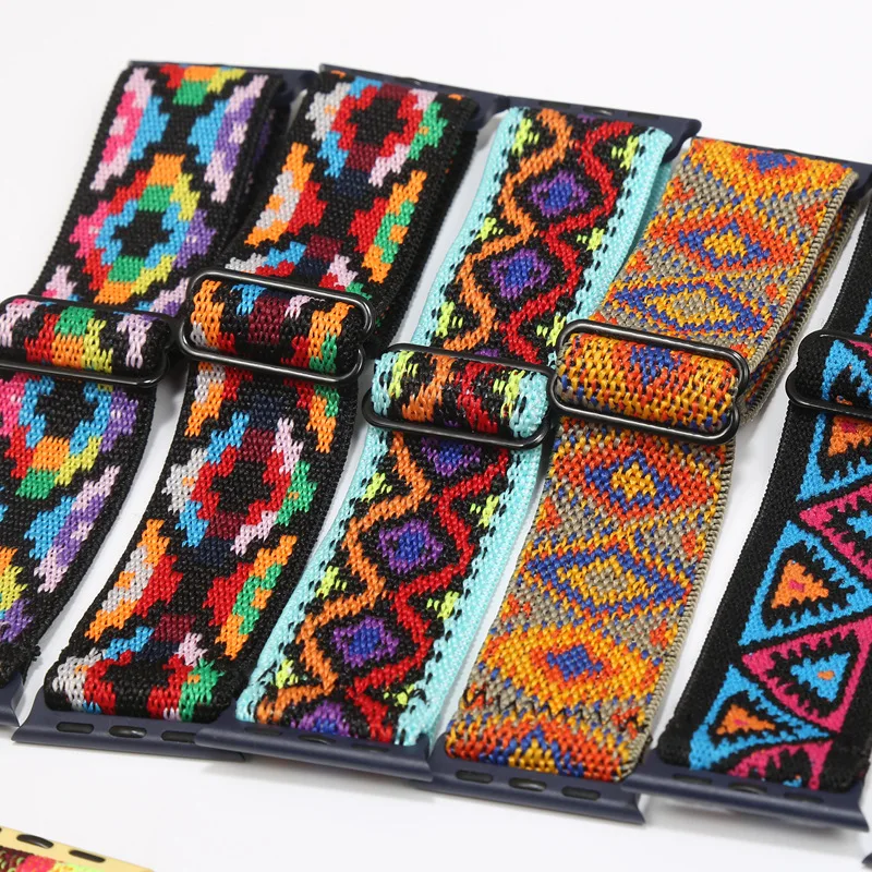 

Adjustable Elastic Nylon Replacement Strap for iWatch Series 3 4 5 6 SE, Multicolor