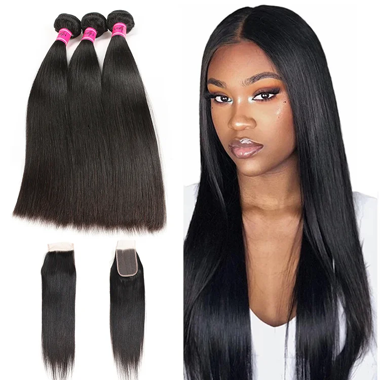 

One donor virgin cuticle aligned human hair bundles with swiss lace closure, unprocessed wholesale Brazilian closures vendors
