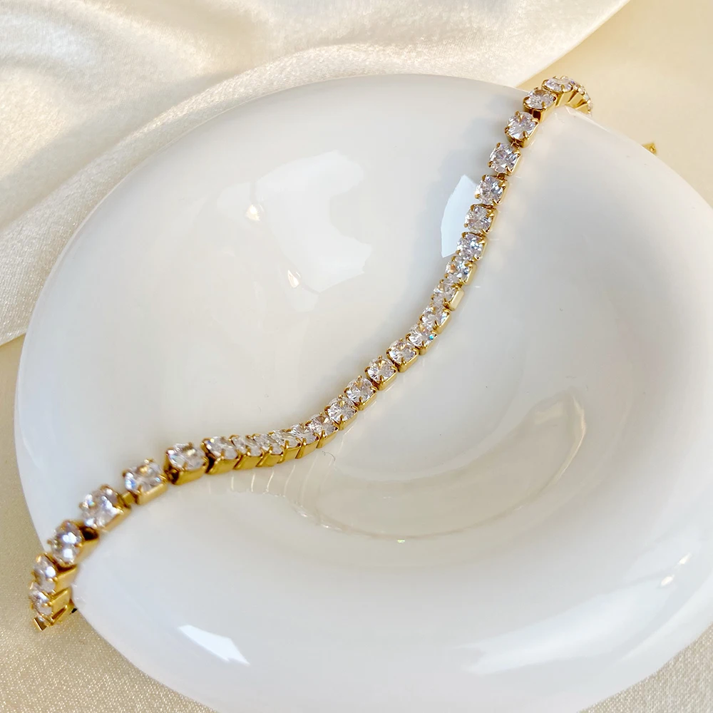 

New Fashion 14K Gold Inlaid Zircon Stainless Steel Bracelet Ladies Temperament Retro Bracelet Jewelry