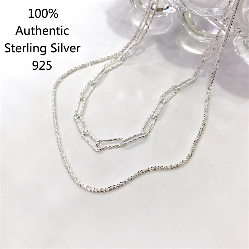 

S925 Minimalist Jewellery Chokers 100% Pure 925 Sterling Silver Double Chain Layered Necklace For Women Korean Style