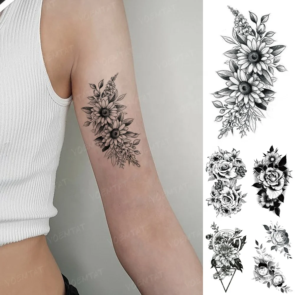 

New design line daisy pattern tattoos sexy clavicle tatoo temporary tattoo sticker stickers water transfer temporary, Cmyk