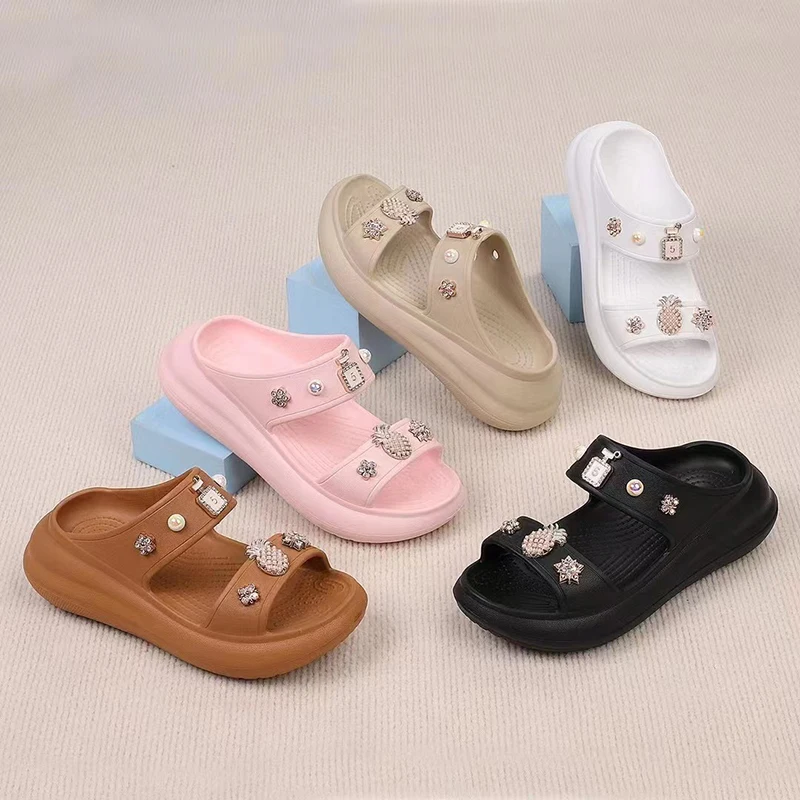 

Hot selling pink elegant kid sandals shoe jeweller lookalikes charms pearl children croc shoe charm accessories
