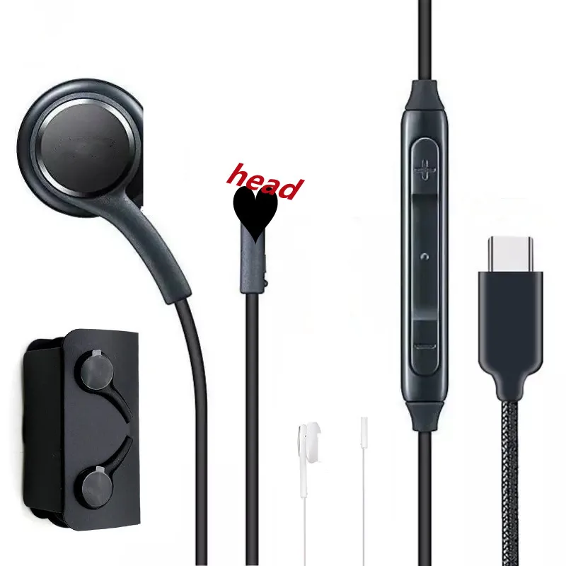 

Original type C wired earphones sports headset handsfree EO-IG955 noice-cancelling wired headphone for Samsung s10 S20, White