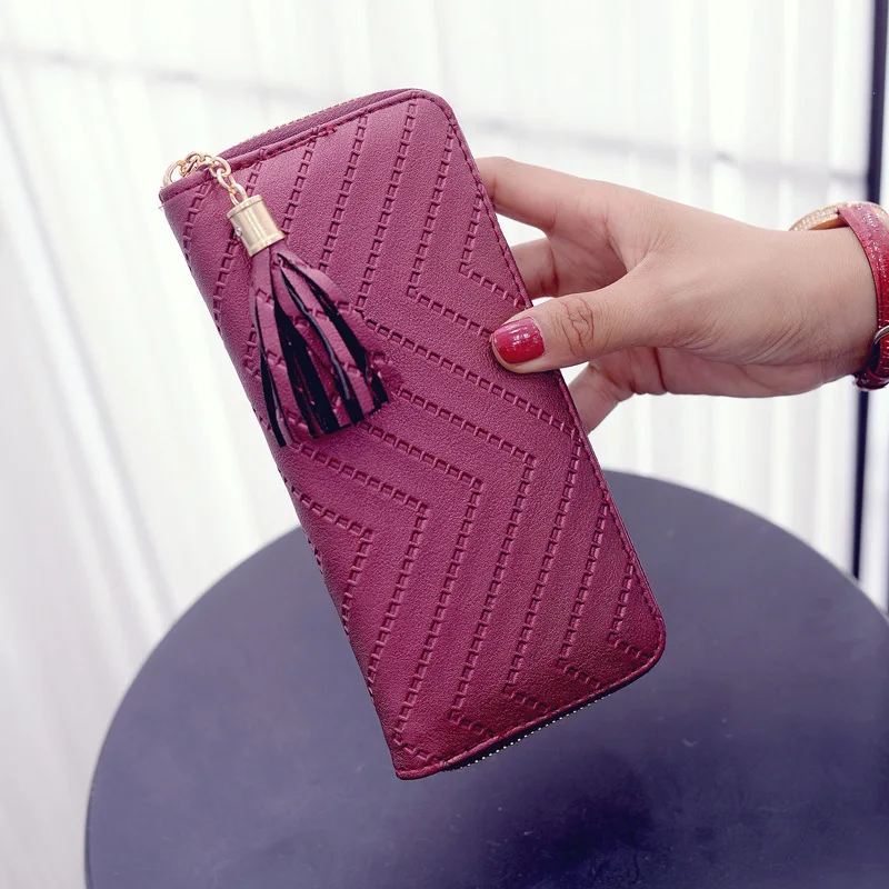 

2021 Tassel Purses PU Leather Long Women Wallet Bag Money Coin Pocket Card Holder Female