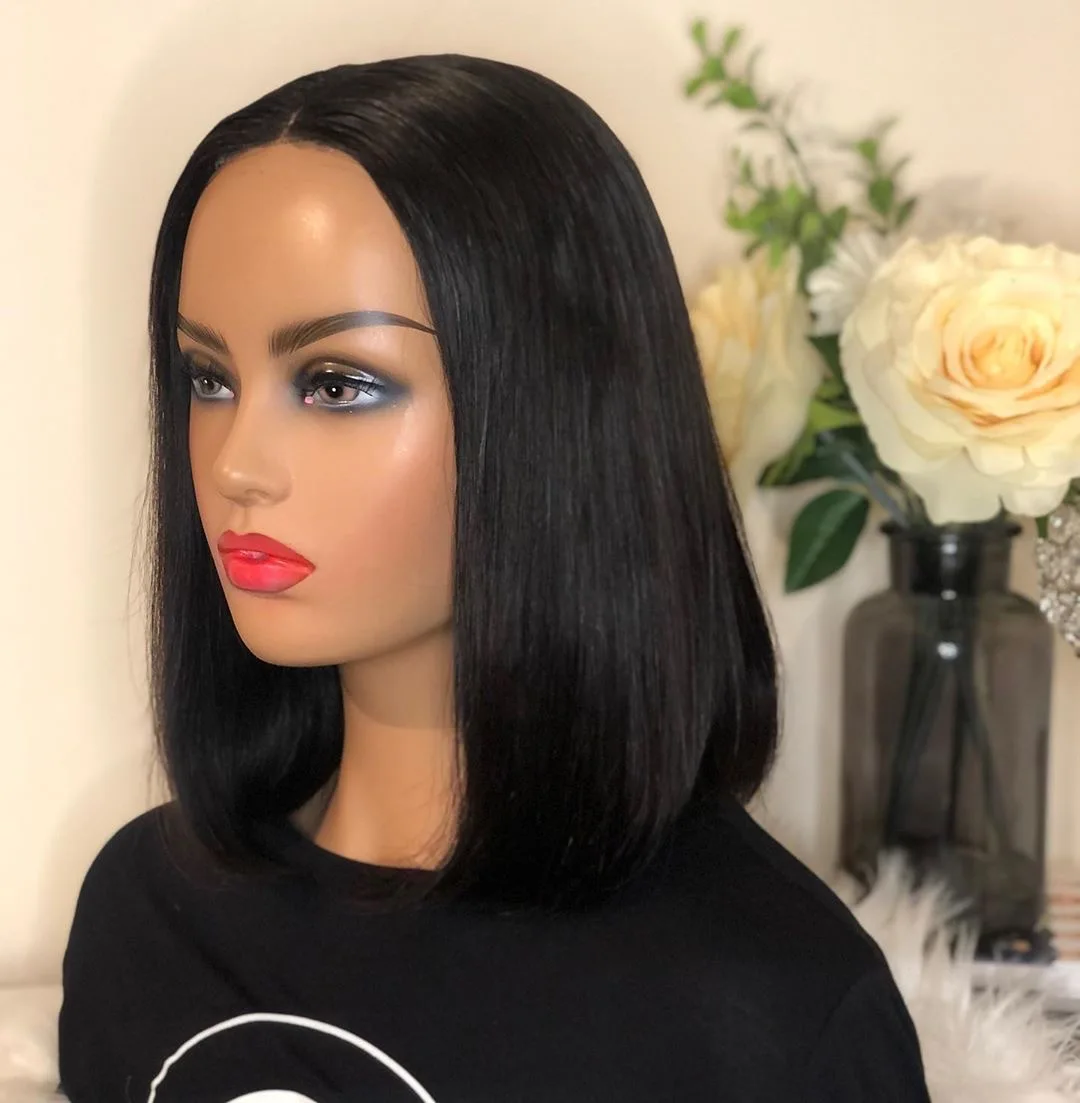 

XBL Free Shipping Short Bob Lace Front Human Hair Wigs for Black Women,MInk Brazilian Virgin Hair Wigs with Baby Hair, Natural black