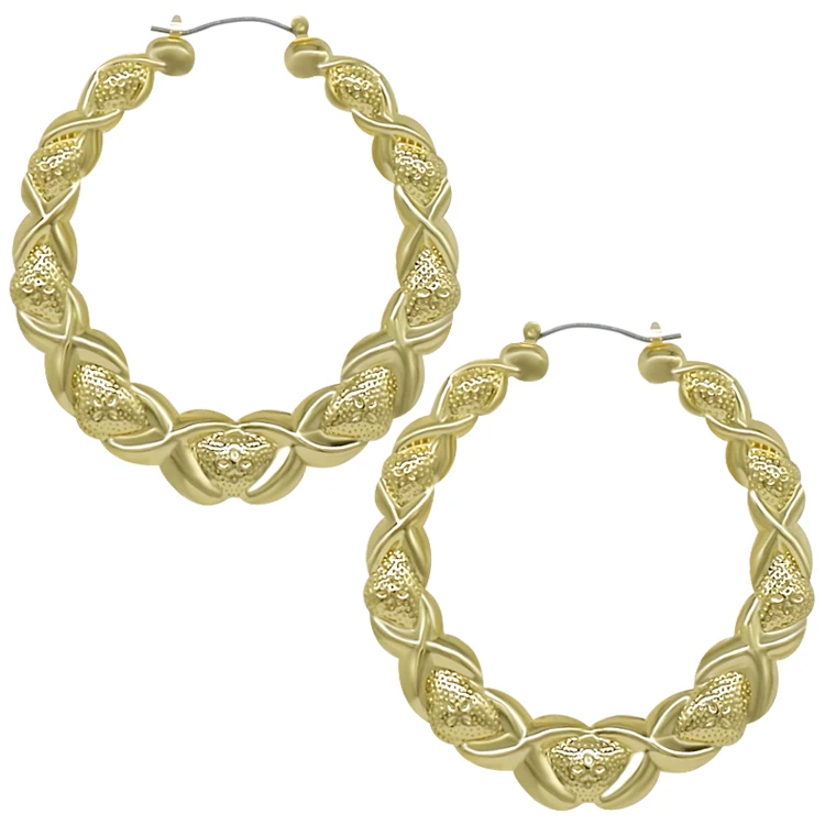 

14k gold plated xoxo bamboo hoop earrings for women, Picture