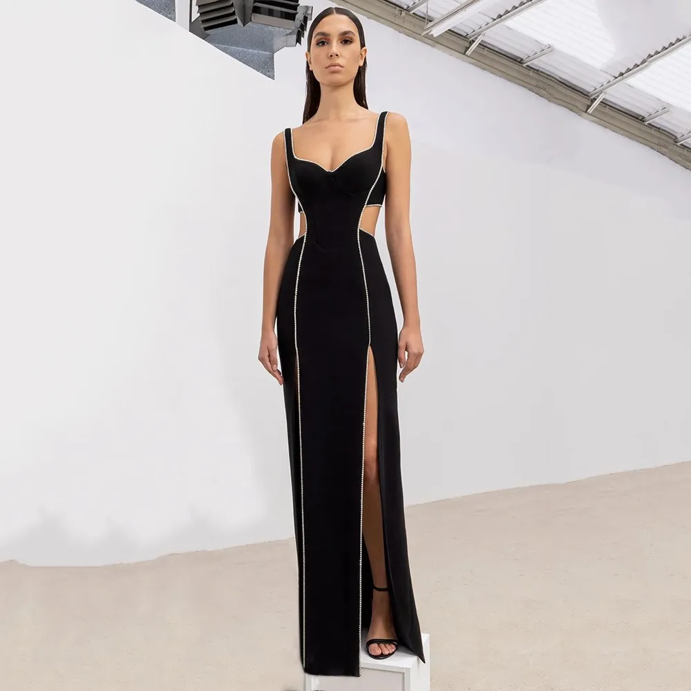 

African dresses for women clothin saxy slim bouquet rhinestones hollow-out design women spandex bandage knitted maxi dress club