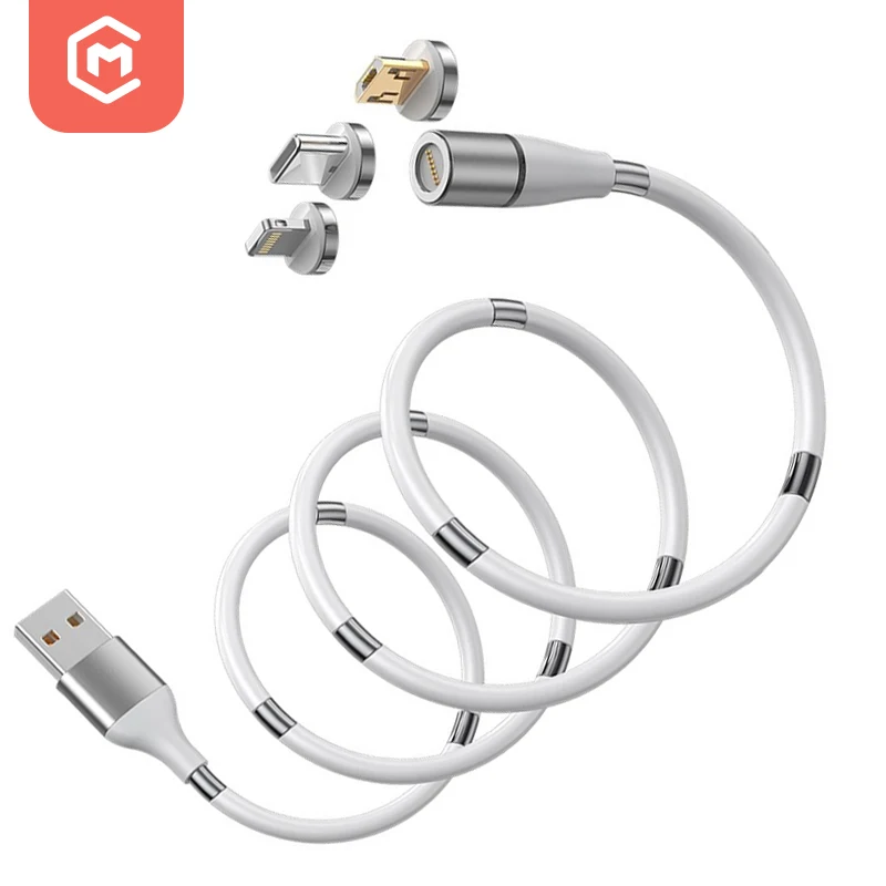 

3 in 1 Magnetic Charging Cable 3A Self Winding Organizing Easy Coil Data Cable, Black white