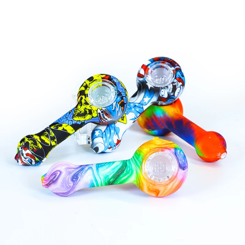 

UKETA glass blunt pipes silicone tobacco pipe smoking accessories weed glass bowl smoke dabs pipe, Multi colors