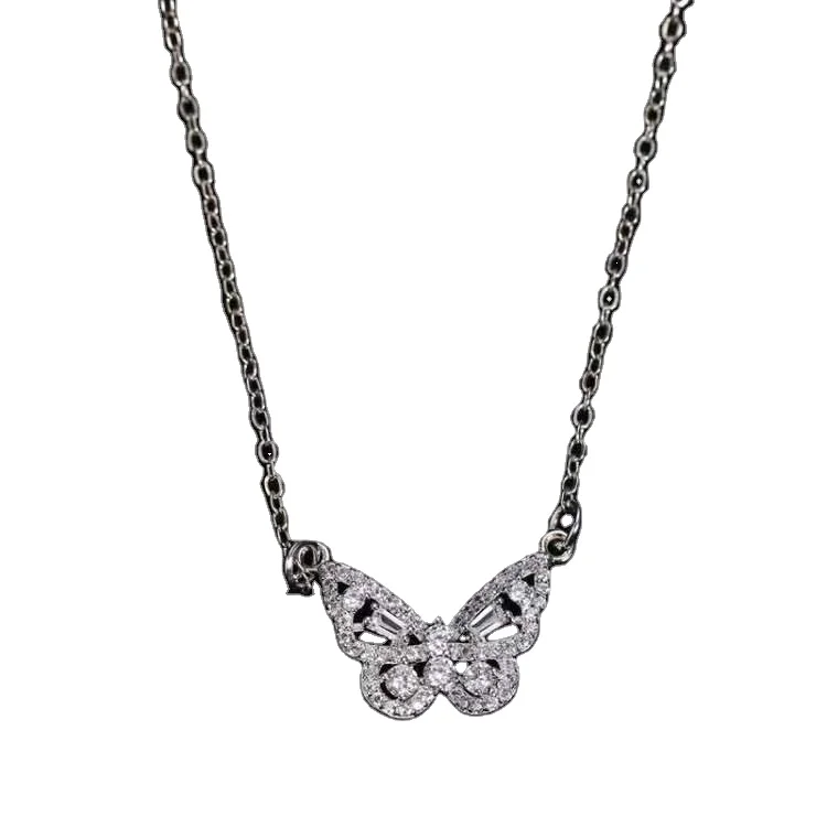 

2021 Idun Jewelry Women Elegant Gold Silver Plating Stainless Steel Necklace Butterfly Rainbow Crystal Initial Necklace