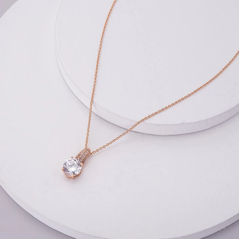 

YN10075 Italina Factory Fancy Necklace 925 Sterling Silver Rose Gold Plated Brass Cubic Zircon Necklace High Quality