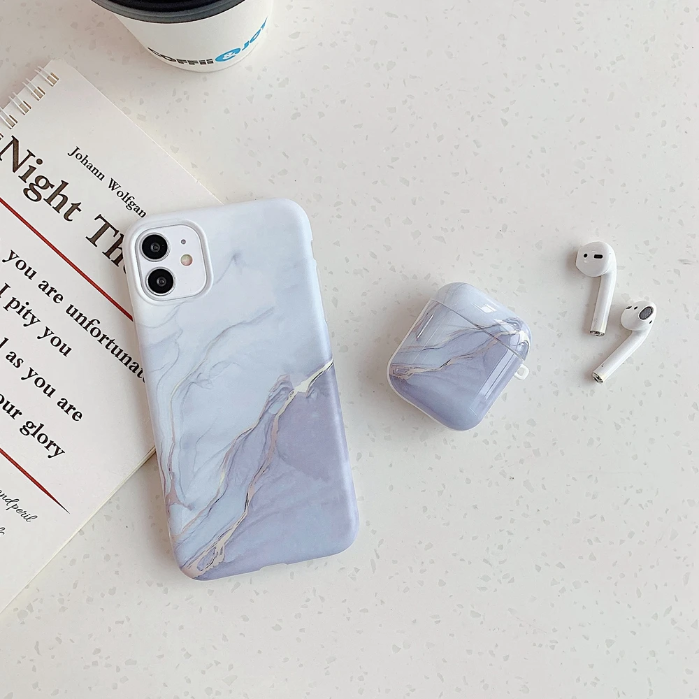 

Hot Combined for iPhone for Airpods Phone Case 11pro Max Marble Printed Shockproof Covers for Airpod 1 2 TPU Protective Xs Xr