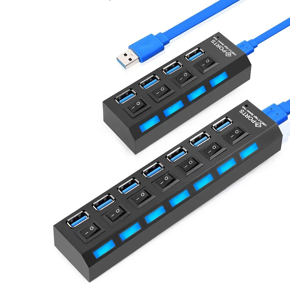 

4/7 Port USB 3.0 Hub Multi Splitter 7 Port Multiple USB2.0 Expander USB 3.0 Hub with Switch for PC, Black