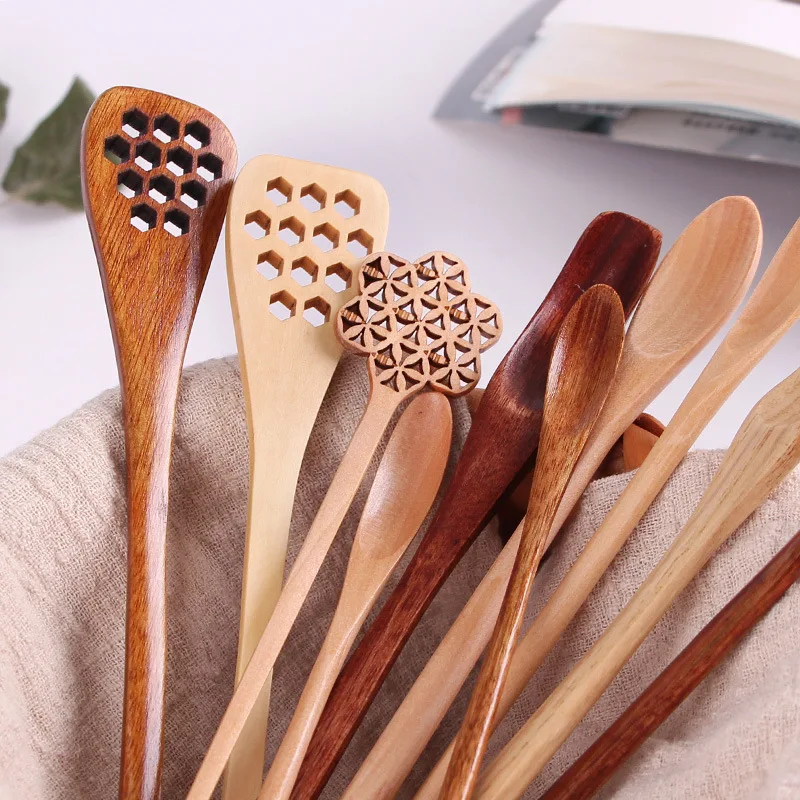

Japanese-style log coffee spoon Wooden Kitchen Spice Sugar Tea Scoop Small Short Condiment Spoons Utensils Cooking Tool, Wood color