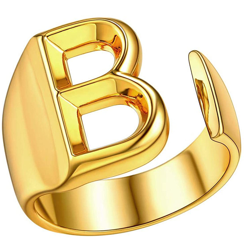 

Gold Plated Alphabet A to Z Initial Letter Open Adjustable Band Aureate Ring