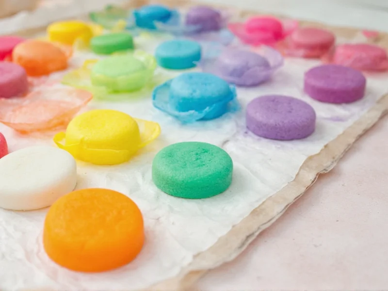 Colorful homemade fondant samples in rainbow hues