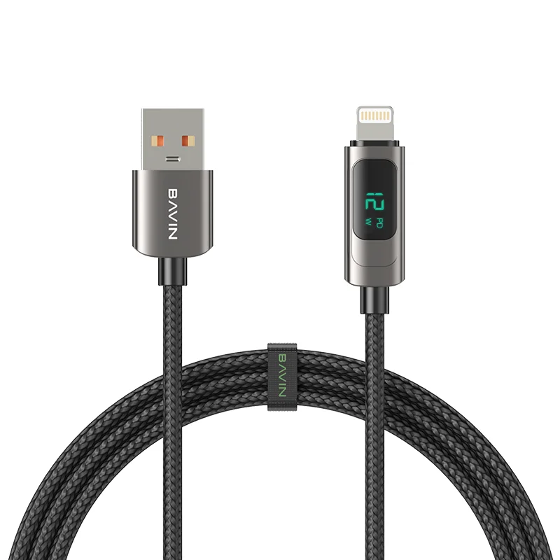 

BAVIN 12W USB PD Type C to Type C Nylon Braided Fast Charging Data Cable fast charging cable with LED Digital Display CB255, Balck