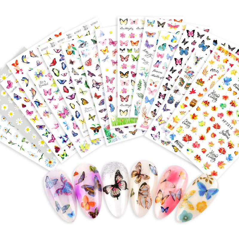 

Best price beautiful butterfly nail stickers with 16 styles colorful option christmas nail art sticker