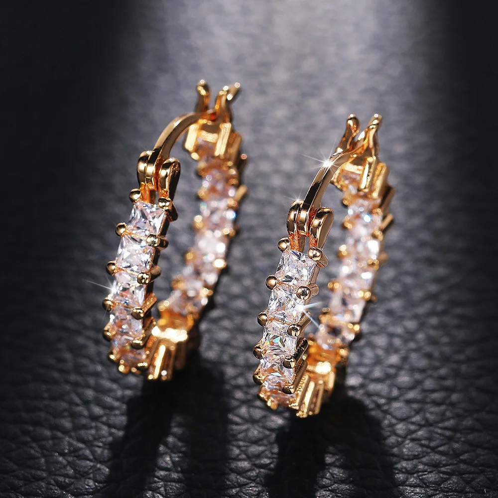 

Amazon's new luxury high-grade zircon fine earrings earrings women's copper gold plating luxury diamond earrings