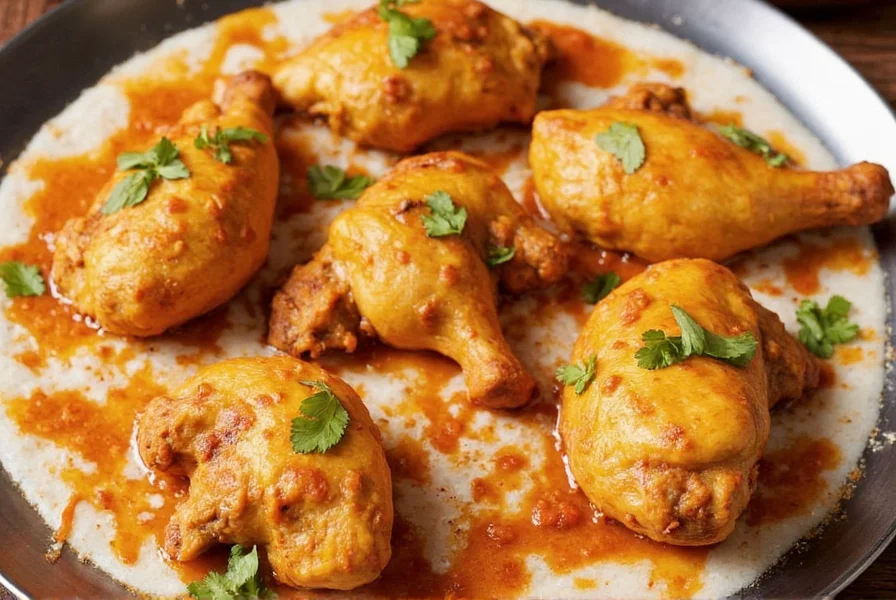 Various Indian chicken dishes served with basmati rice and naan bread