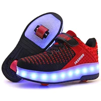 

USB Rechargeable LED Light Up Roller Shoes Wheeled Skate Sneaker Shoes for Boys Girls Kids