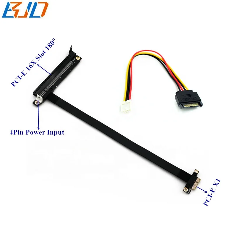 

High Speed PCI Express PCI-E 3.0 16x to 1x GPU Riser Extension Cable with SATA Power Cable 10CM ~ 100CM, Black