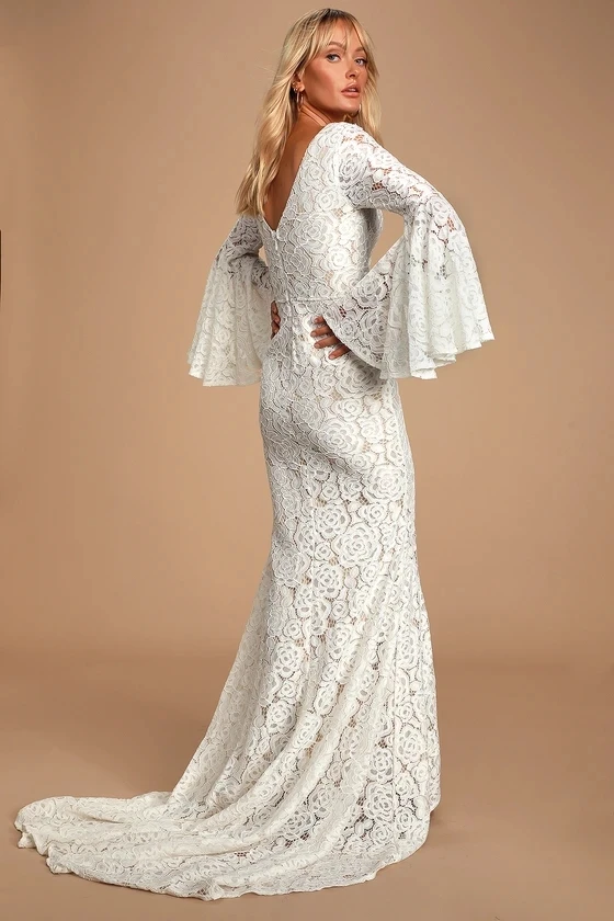 Special design whute embroidery lace fabric wedding dress bridal gown