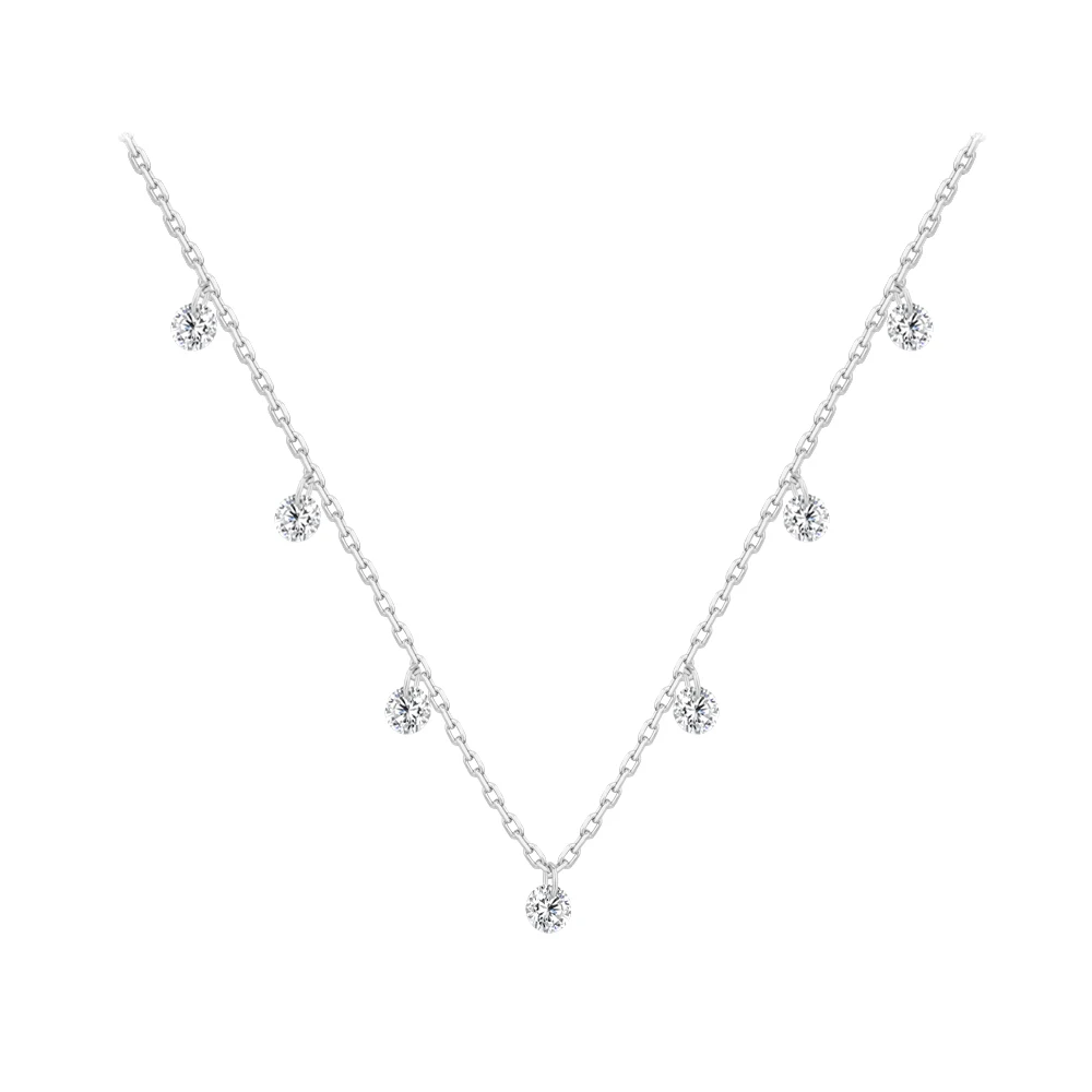 

Wholesale Shiny Full Diamond Charm Necklace 925 Sterling Silver Inlaid Zirconia Water Drop Clavicle Necklace Jewelry