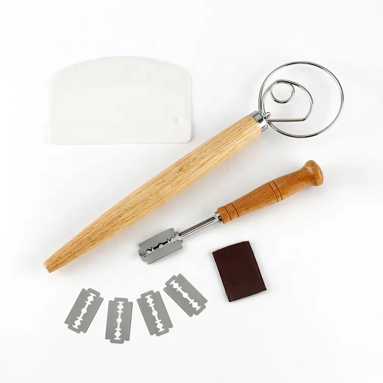 

Professional home bakers baking pastry wooden handle metal bread lame dough scraper, Original