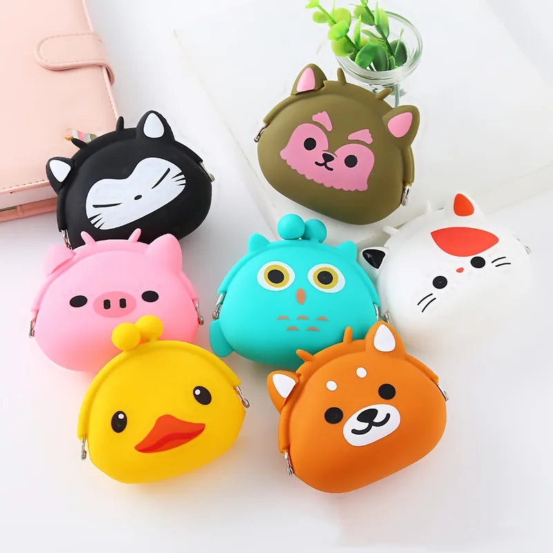 

Wholesale prints cute cartoon animal shape monederos mini wallet kids child gift silicone coin purse pouch bag, As picture