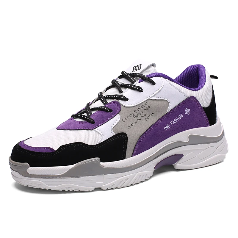 

China quanzhou factory wholesale price multicolor splicing fancy sneaker, Purple, yellow, red