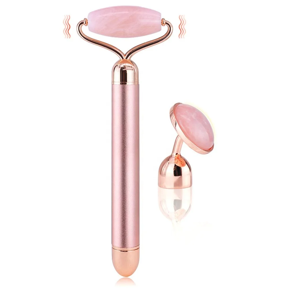 

New 2 in 1Natual Electronic Jade Roller Electric Vibrating Facial Set Jade Face Roller Massage Set
