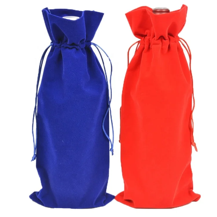 

Wholesale hot sale Soft Velvet Chinese Wine Bottle Cover Champagne Wine Bottle Bag, Sapphire blue, great red, wine red , gold