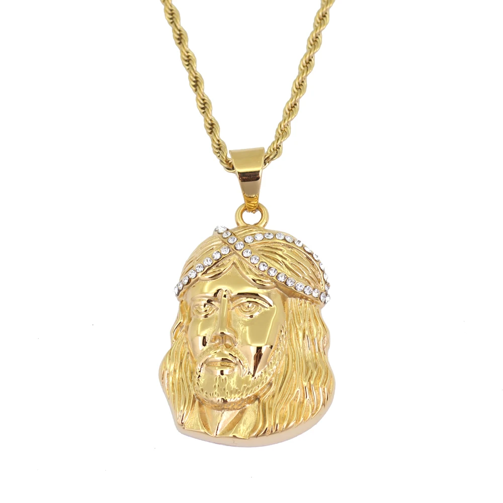

TUNKALL SN143 Wholesale 2 Size Stainless Steel Crystal Pendant Necklace Hip Hop Jewelry