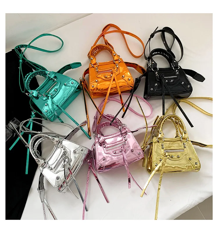 

fashion designer shining handbags solid silver golden shoulder bag purses for little girls 3017H