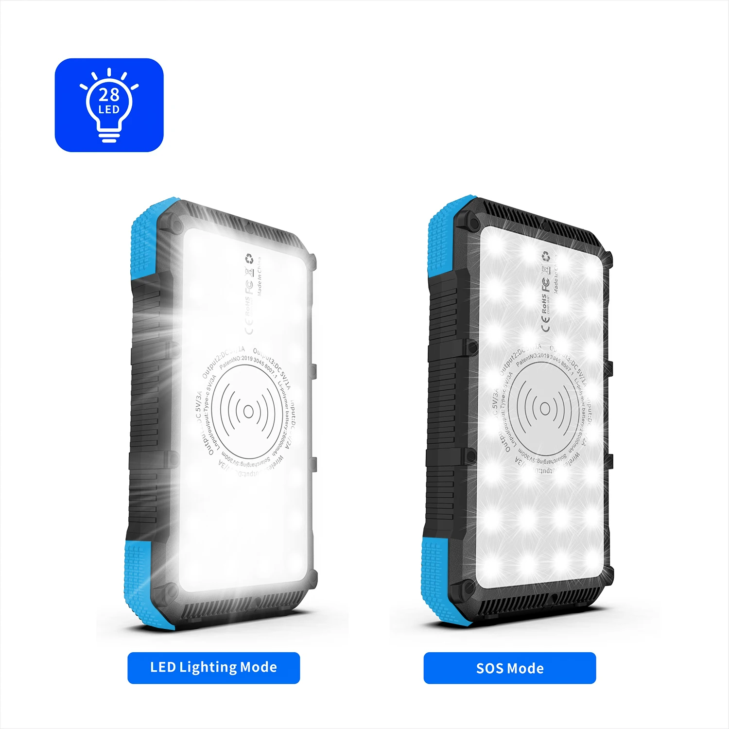 

15W fast speed mobile phone charger with 28 super bright LEDs Solar power bank 20000 mAh fast charging 3.0 solar charger