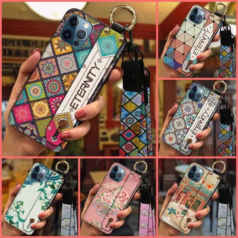 

New Apple's for iPhone 12 Pro Max phone case TPU protective cover wrist strap soft shell Palace Wind Flower Holder, Fashion