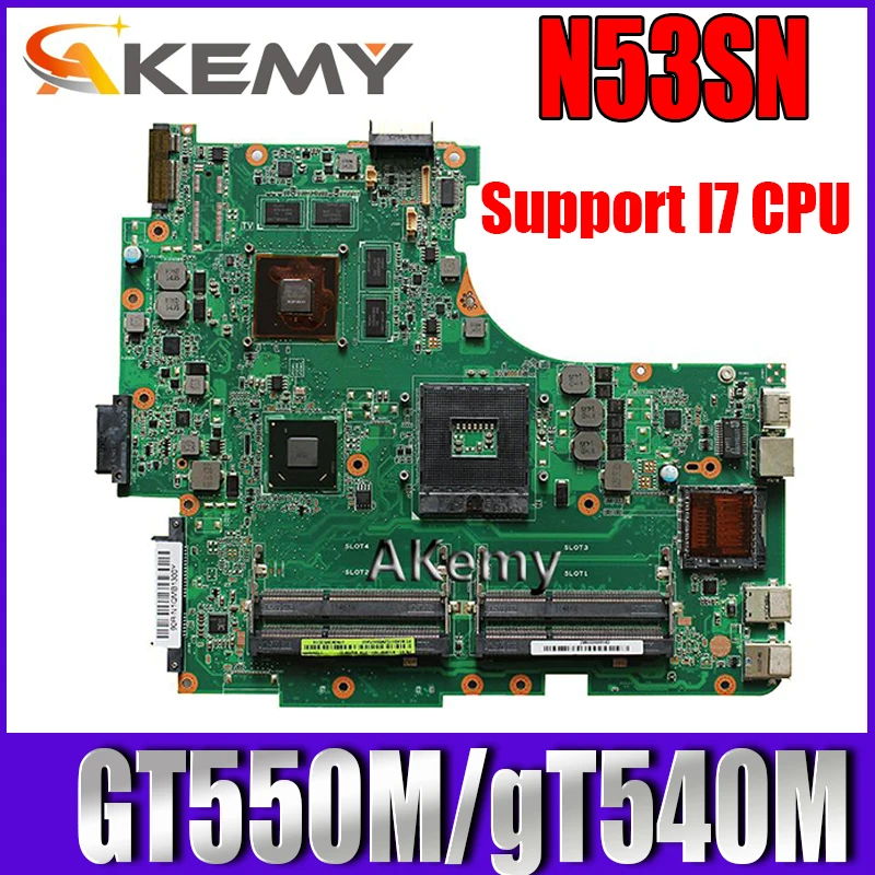 

Akemy N53SN For ASUS N53SN N53SM N53SV N53S N53 Test original mainboard GT550M/gT540M 2GB HM65 Support I7 CPU Laptop motherboard