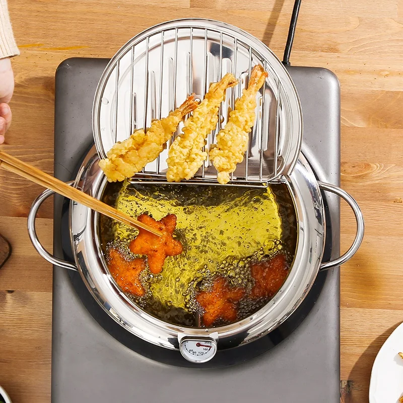 

Stainless Steel Deep Frying Pot Japan Tempura Cookware Pot with Lid